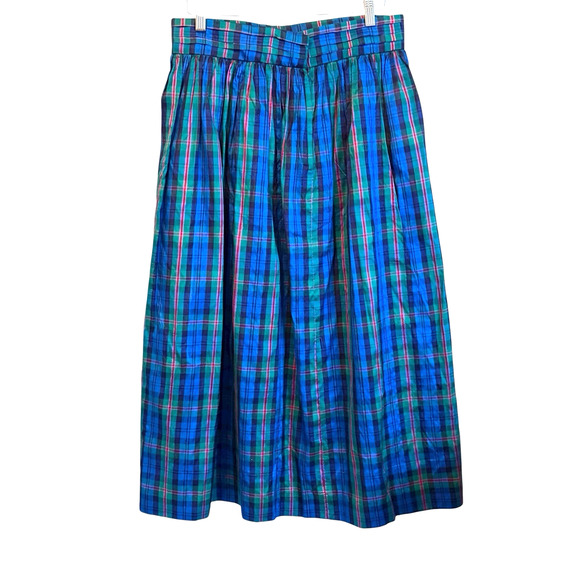 Vintage Susan Bristol 100% Silk Skirt Size 16 Plaid Pleated Blue Tartan Preppy - Picture 10 of 10